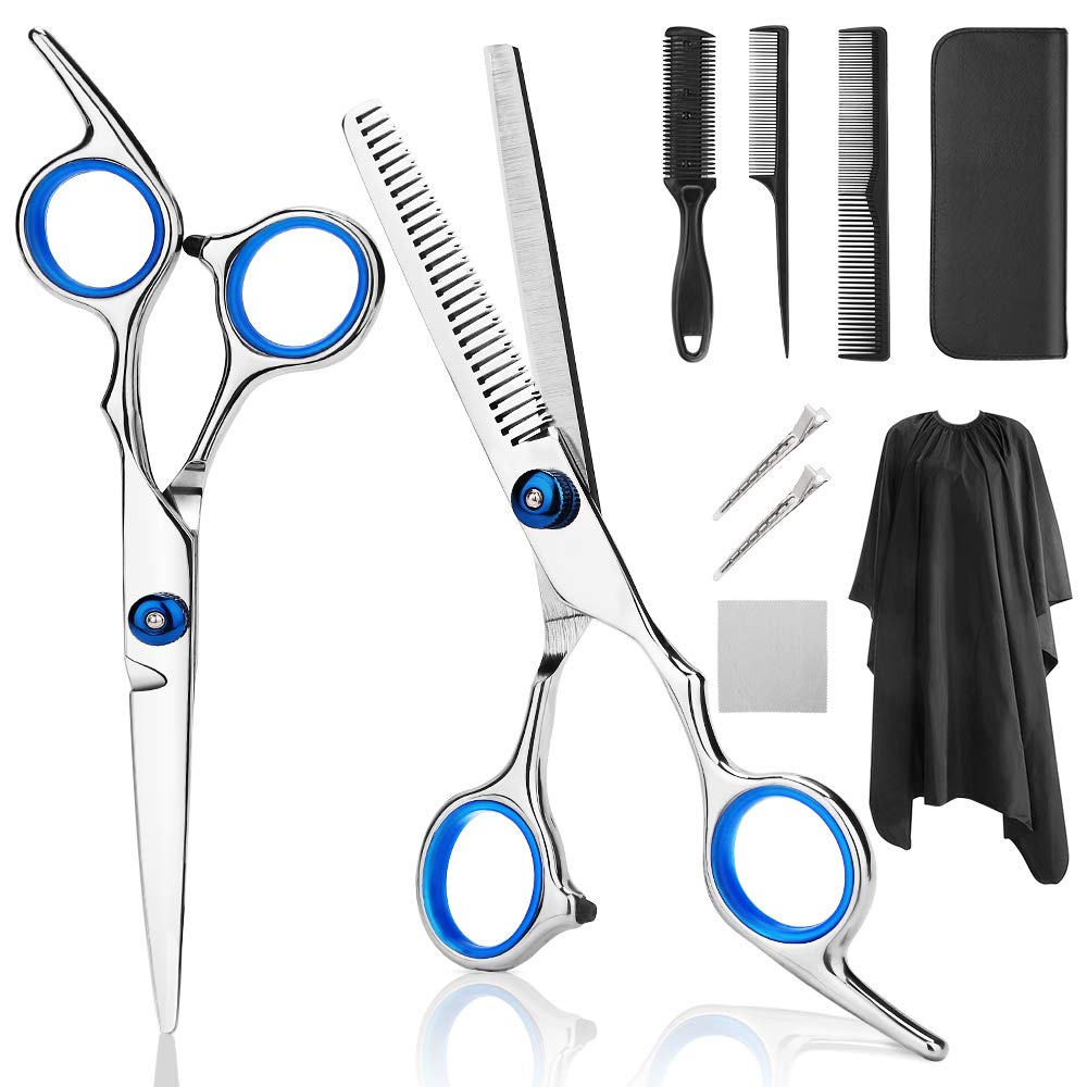 YBLNTEK 9 PCS Hairdressing Scissors Hair Scissors Kit Hair Cutting Scissors Tail Comb Hair Cape Hair Cutter Comb: 9 PCS Blue