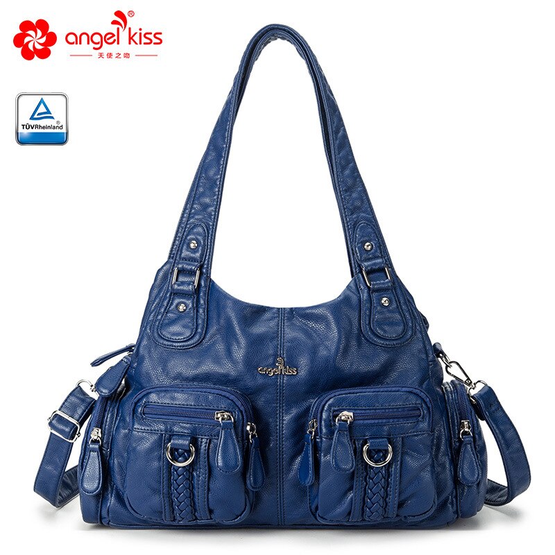 neue frauen Tasche Europäischen Amerikanische Damen Schulter Tasche Waschen Weicher Leder Einfarbig Weibliche Handtasche Umhängetasche: Blau