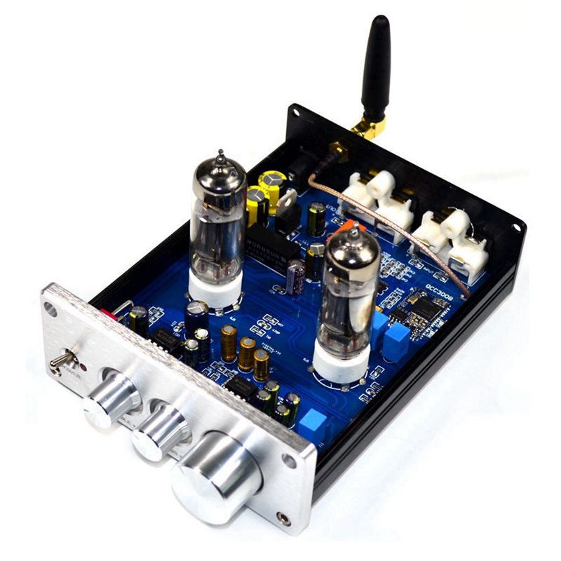 Buffer-amplificador estéreo con Bluetooth 4,2, preamplificador de tubo, HiFi 6J5, ajuste de tono de graves triples (Plata)