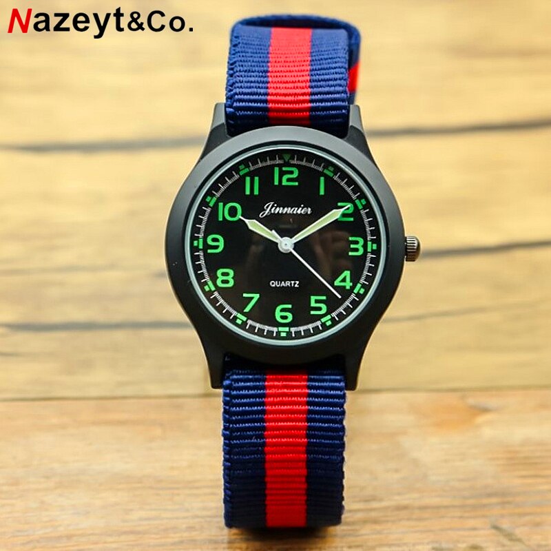 Nazeyt märket lyx barn armé klocka pojkar och flickor sport lysande händer nylon kvarts armbandsur klocka relogio