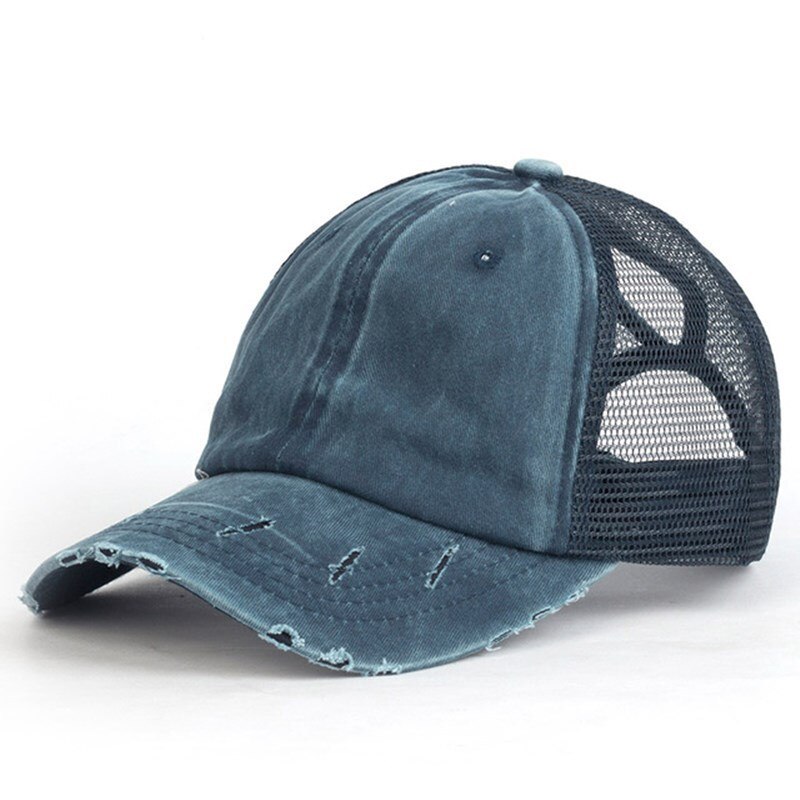 Mesh Ademende Zomer Paardenstaart Zonnehoed Dames Baseball Cap Gewassen Katoenen Pet Motorkap Leuke Hoed: Navy