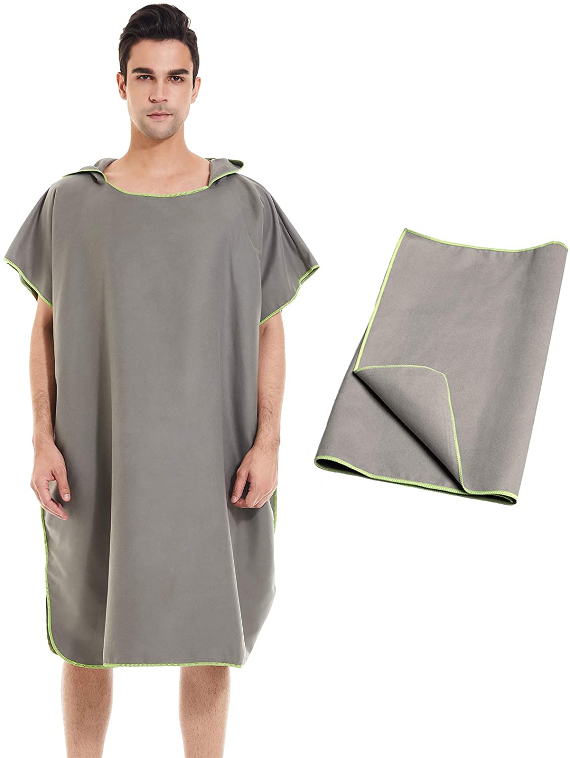 Surf Poncho Beach Changing Towel Robe with Hood for Surfing Swimming Drifting Bathing Adults Men Women: Grey