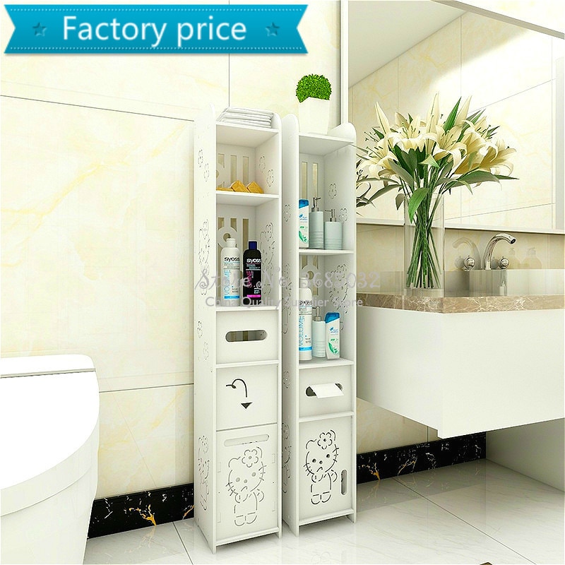80cm Toilet Side Cabinet DIY Floor Bathroom Vanity Side Storage Cabinet Towel Box Toilet Storage Shelf Bathroom Furniture