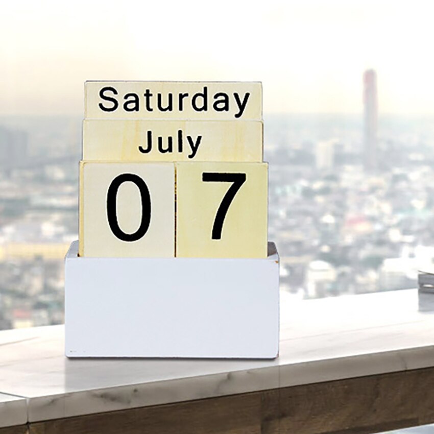1Pc Desktop Ornaments Calendar Wood Perpetual Calendar, Home Office DIY Daily Schedule Table Calendars, Photo Props Decoration