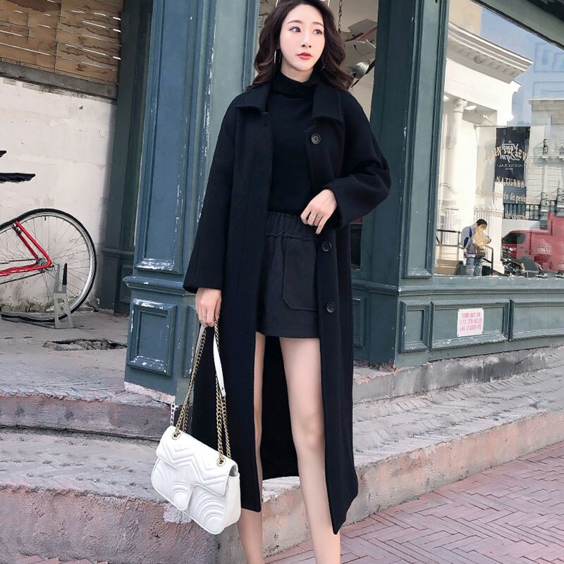 Manteau en laine pour femme, Streetwear Long, solide, Slim, épais, Simple, assorti avec tout pour femme