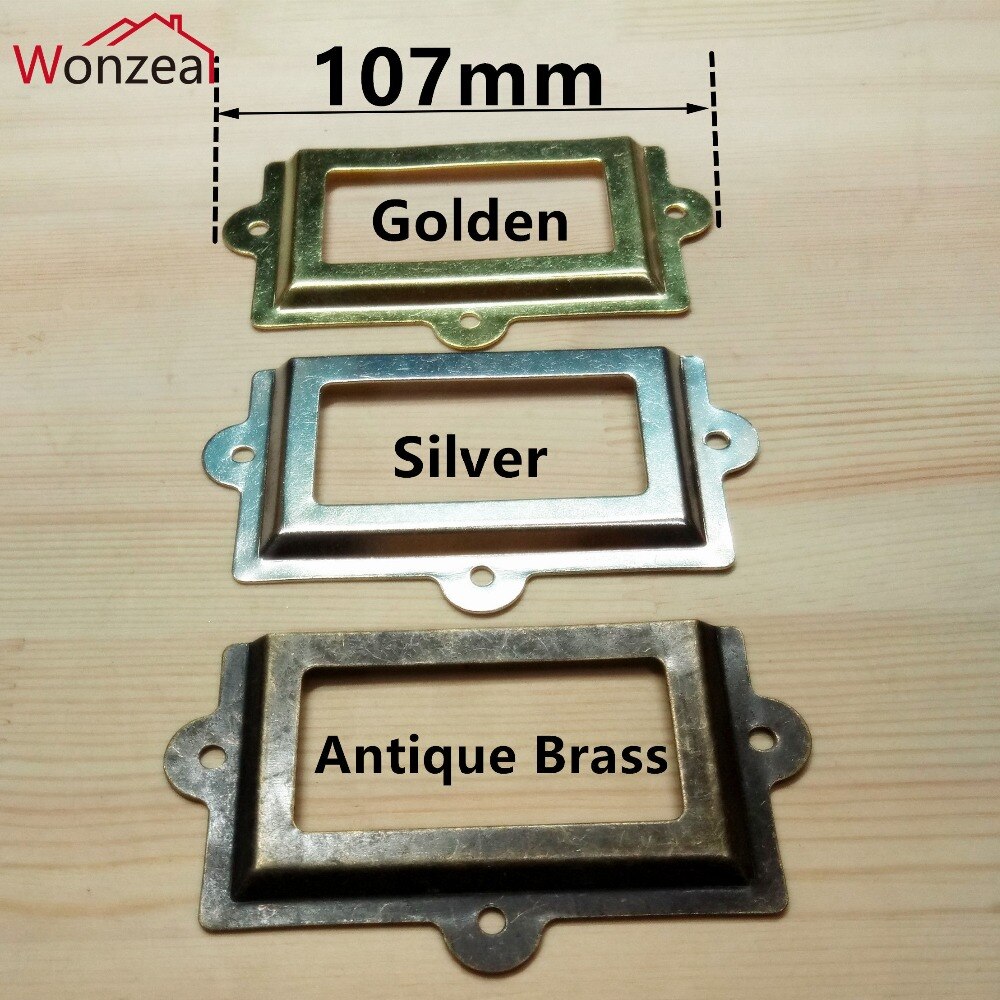 107*61mm Antiek Messing/Zilver/Gouden Vintage Metalen Label Pull Frame Handvat Bestand Naam Kaarthouder kast Lade Box Case Bin