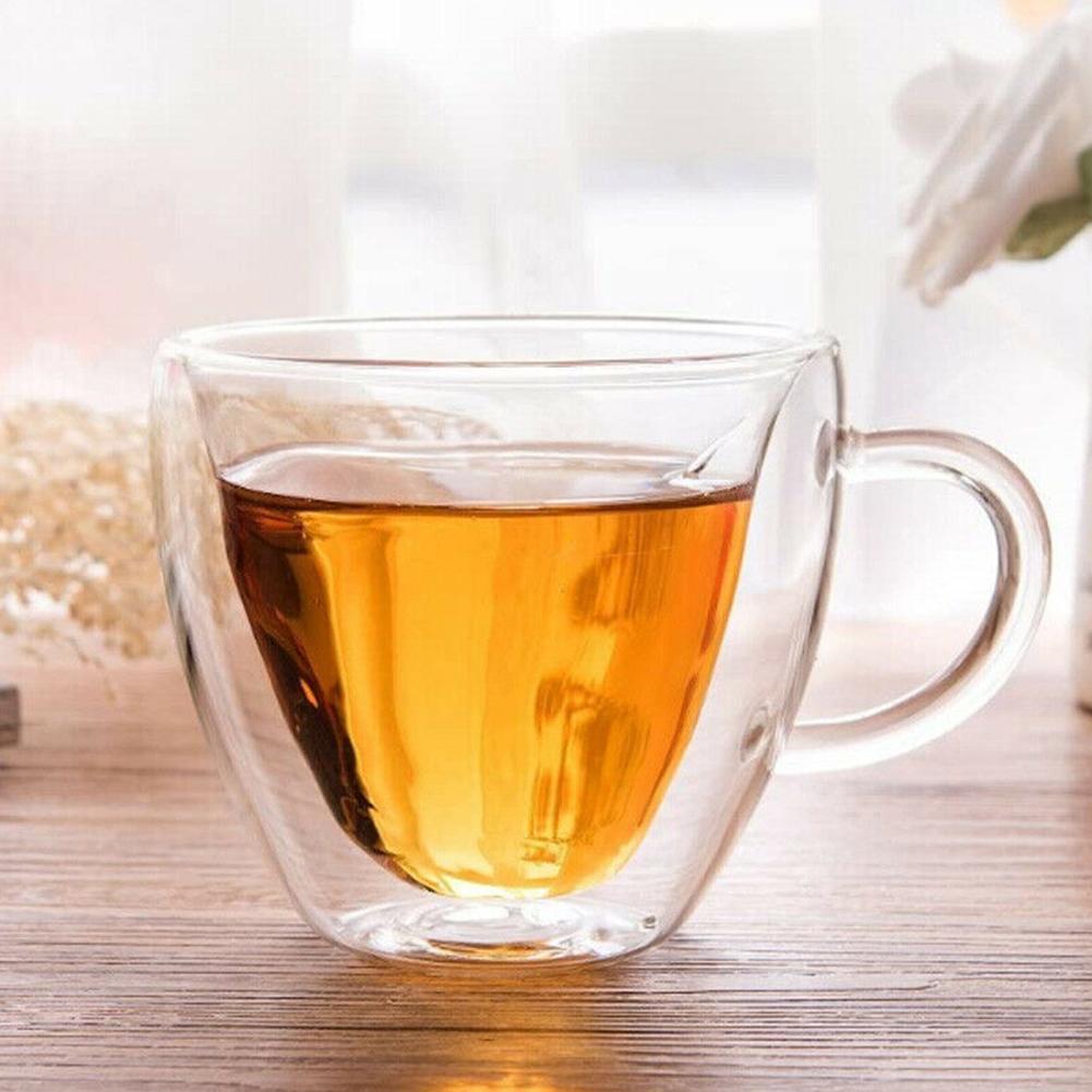 Taza de cristal transparente de doble pared en forma de corazón, resistente al calor, minitaza de doble vaso artesanal para té, 1 Uds., Mu D7G1