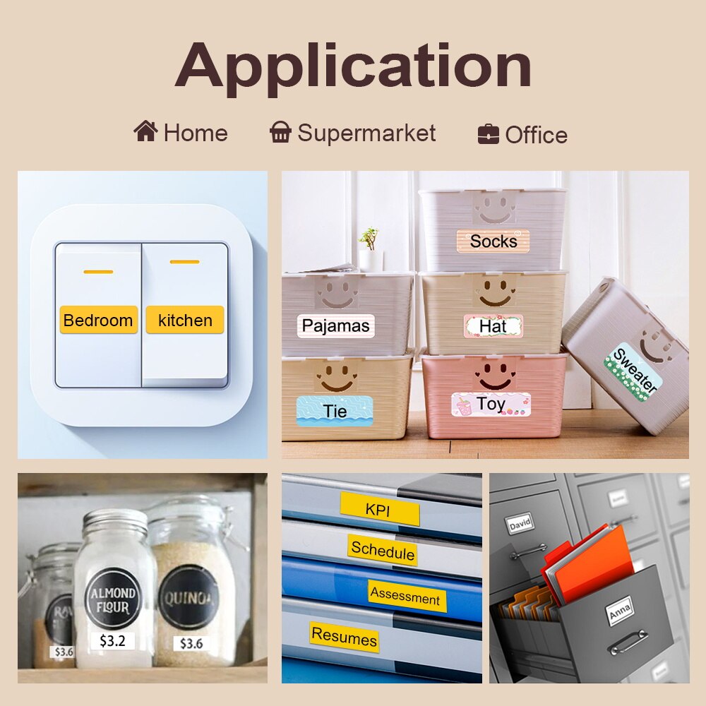 Supvan E10 Black Labeler with Paper Bluetooth Thermal Printer Labeling Machine Mini Sticker Printers Wireless Smart Label Maker