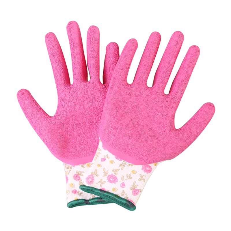 GMG-guantes de trabajo para mujer, 3 pares de guantes de seguridad con revestimiento de arrugas y poliéster rosa