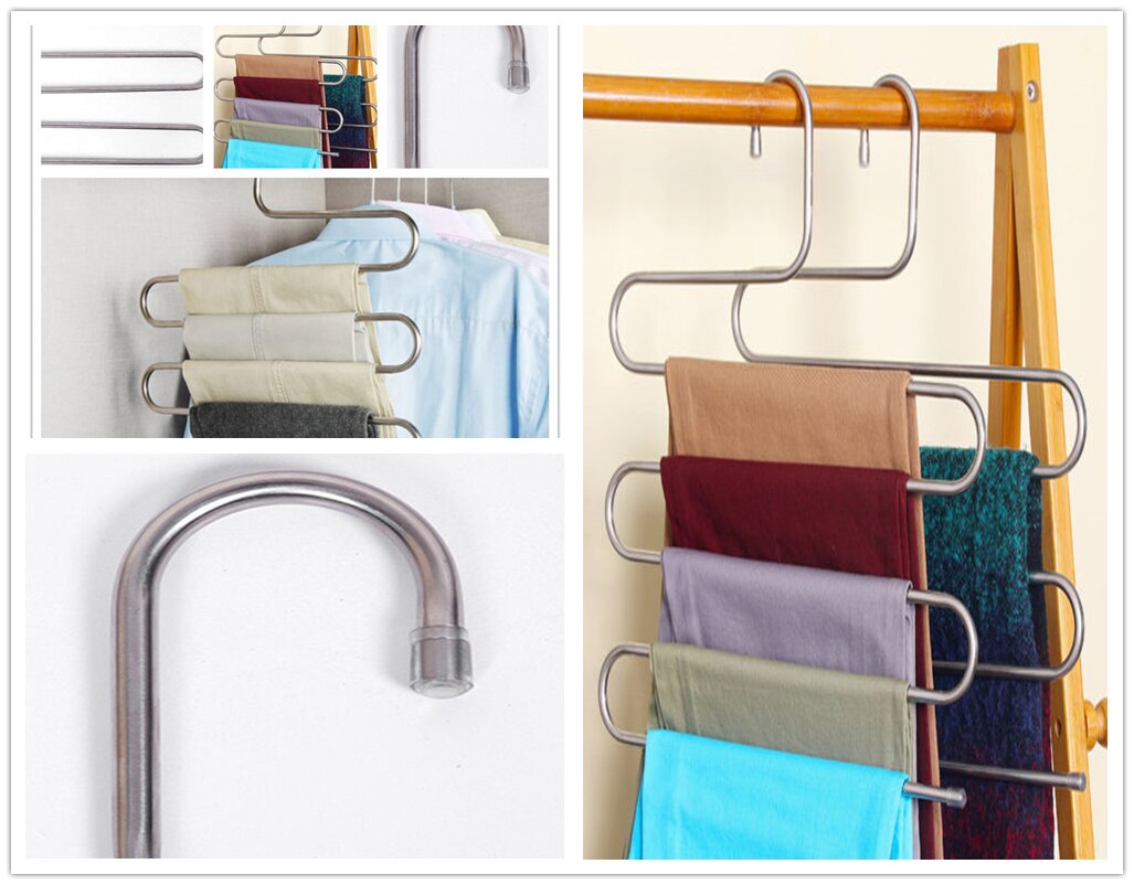 Een multifunctionele s-type roestvrijstalen broekenhanger kledingrek