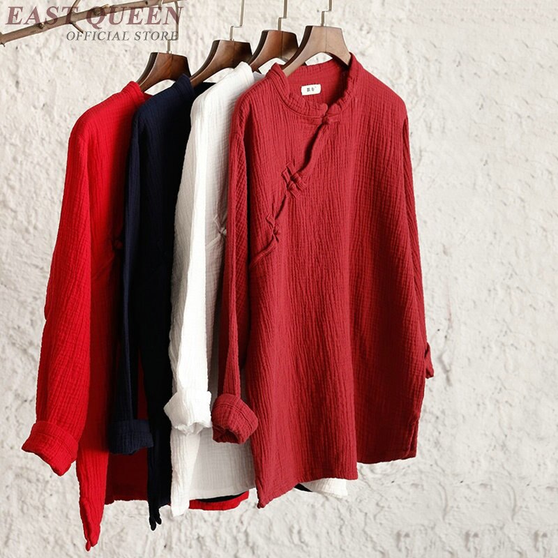 JYHBHMZG Buckle Tang Coats Silver Mandarin Collar Blouse Red