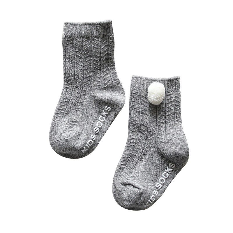 Baby Sokken Met Pompom Voor Meisjes Enkellange Herfst Winter 0-4 Jaar 1 Paar Voor Baby: Gray baby socks / 3M
