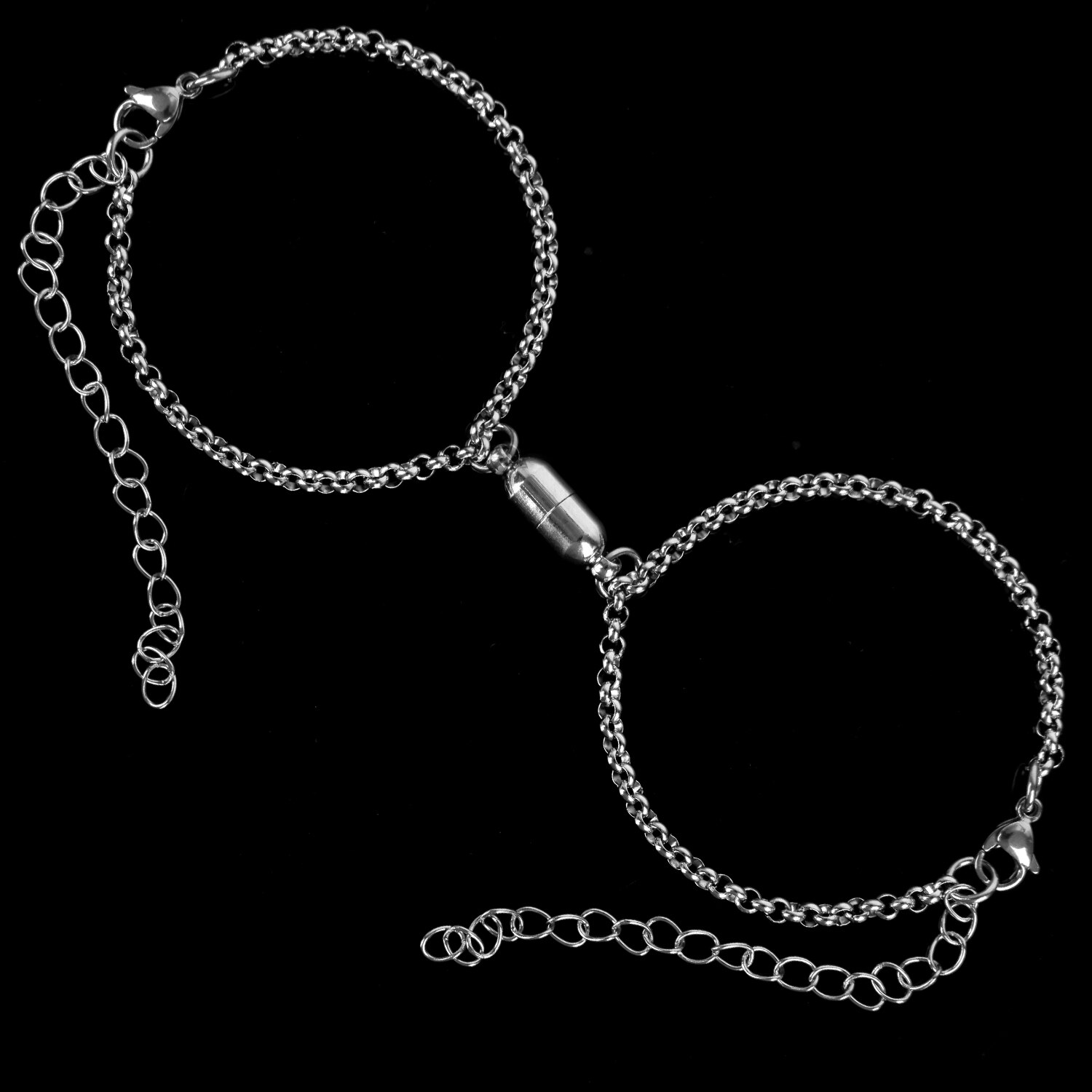 2Pcs/Set Steel O-Shaped Magnet Adjustable Bracelet for Couple Stainless Steel Charm Attractive Men and Women Valentine'Day