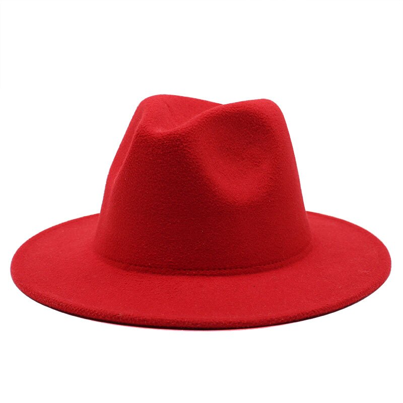 Alle-Match Brede Rand Fedora Hoed Voor Vrouwen Wollen Vilten Hoed Voor Mannen Herfst Winter Panama Gamble Top Jazz cap Ronde Caps Bowler Hoeden: red / L59-61cm