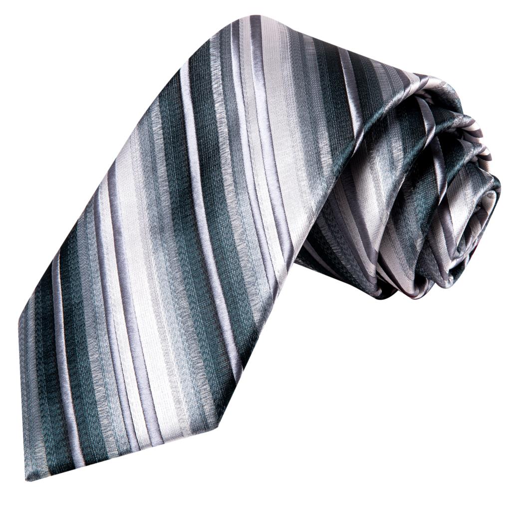 Hi-Tie Silk Wedding Tie For Men Black White Striped Handky Cufflink Necktie For Men Business Party Dropshiping