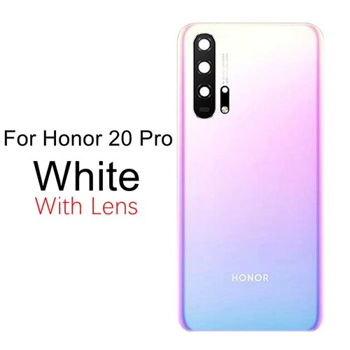 Per Huawei Honor 20 Della Copertura Posteriore Della Batteria Honor 20S 10i 20i del Pannello Di Vetro Posteriore del Portello Custodia Honor 20 pro Della Copertura Posteriore + Obiettivo Della Fotocamera: Honor 20Pro White