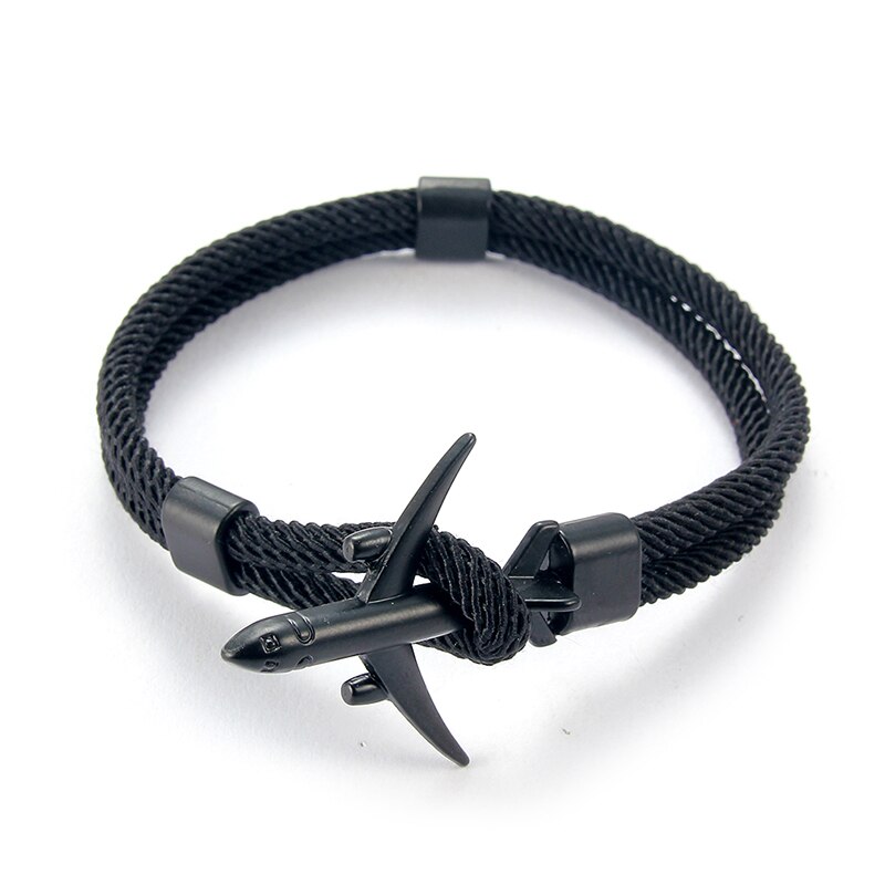 Avion hommes Bracelet corde chaîne noir Bracelet à breloques femmes mâle survie Aviation Style enveloppement en alliage de métal Sport crochet bijoux: J