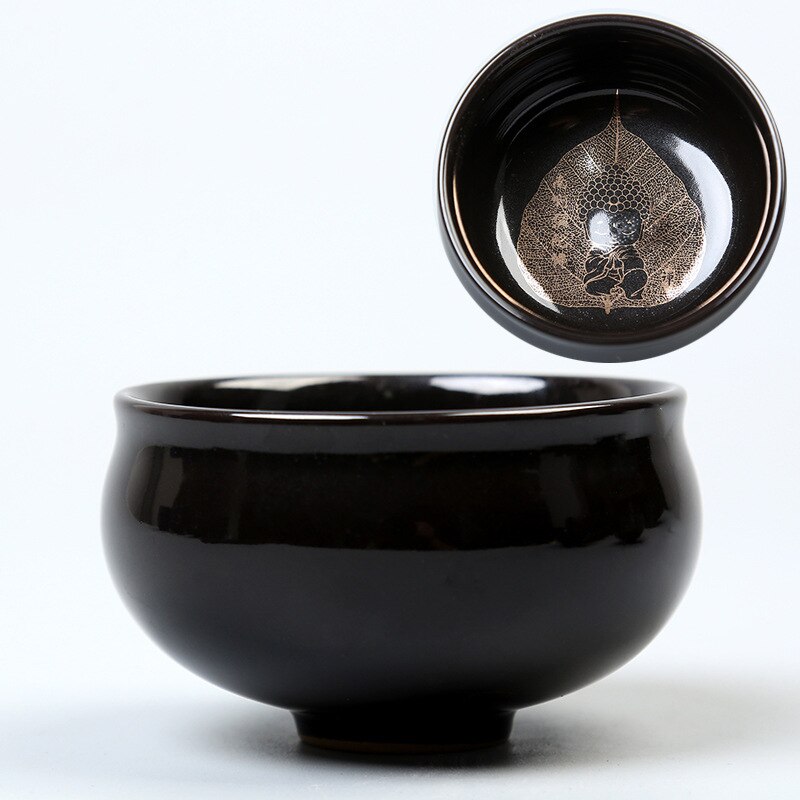 Tasse à thé créative en céramique noir Tianmu tasse à thé papier fleur d'or tasse à haute température avec ménage Kung Fu tasse à thé: A07