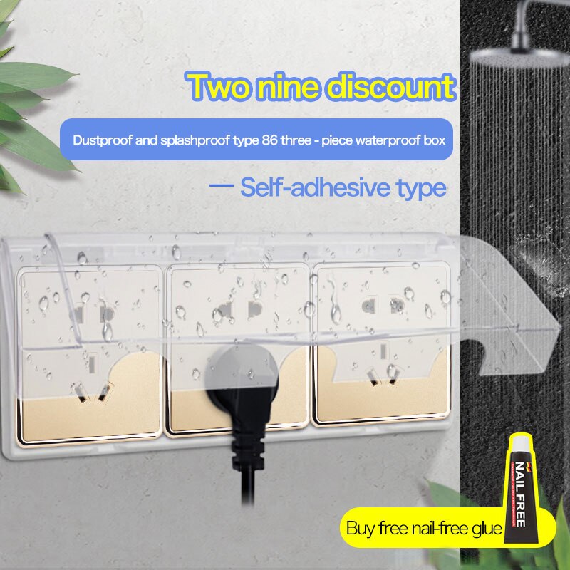 Three - position 86 type switch socket waterproof cover box paste type bathroom transparent triplet socket splash box