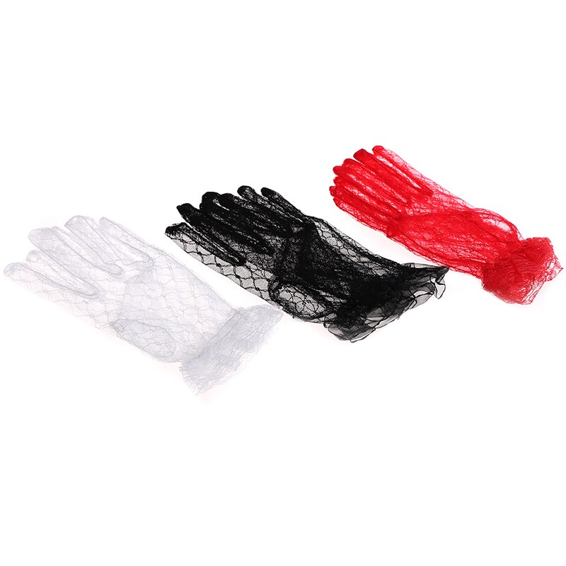 Guantes de encaje blanco marfil, cortos, negros, rojos, accesorios de boda, guantes de encaje para , 1 par