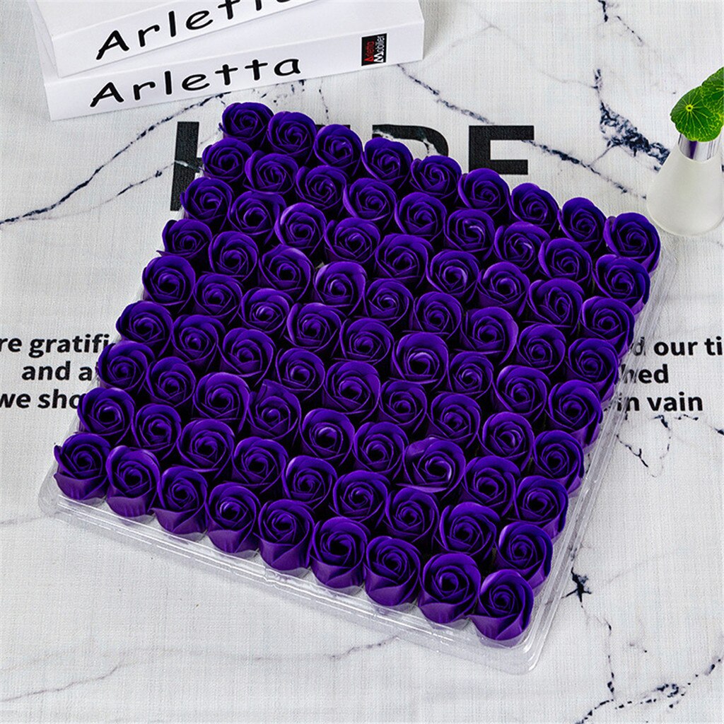 81Pcs/1Box Bruiloft Decoratie Rose Zeep Bloem Hoofd Drie-Layer Zonder Base Simulatie Rose Eeuwige bloem Roos: plum