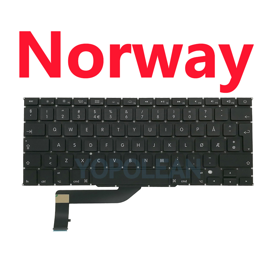 US UK Russian Spain French German Sweden Laptop Keyboard For Macbook Pro Retina 15" A1398: Norway