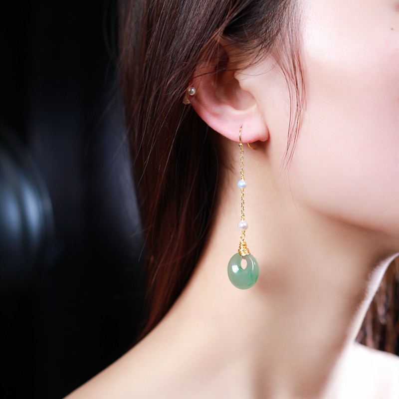 DAIMI 5-6mm Pearl Earrings Green Emerald Pearl Earrings For Women