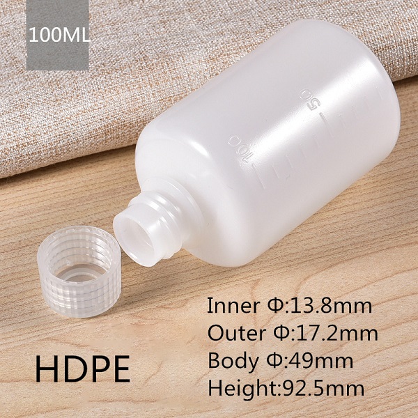 Empty HDPE bottle narrow mouth solid plastic container for liquid,lotion,cosmetic packaging bottle food grade: 100ml