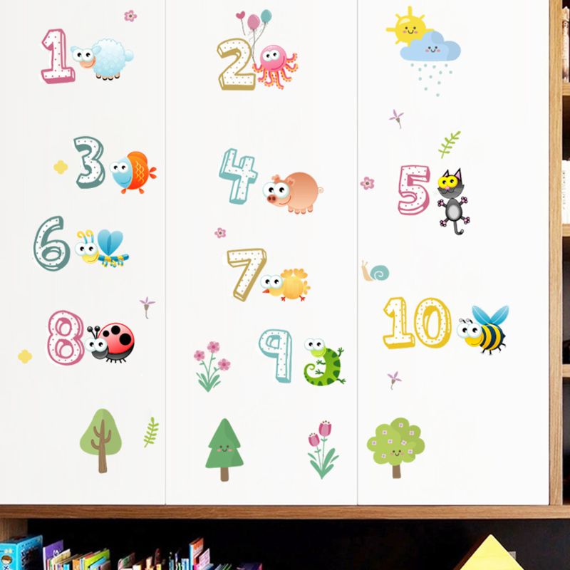 Animal Number Cartoon Wall Sticker Children Room Kindergarten Classroom Layout Early Education Self-adhesive