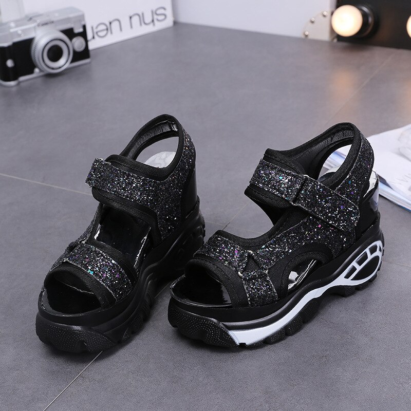 Women's Leather Sandals Spring Summer Ladies Walking Shoes Casual High Platform Sandals Med Heel Wedges Walk Shoes