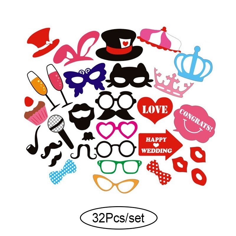 10-60 st diy-rekvisita till fotobås roliga mask glasögon mustasch läpp på pinne födelsedag brud bröllop dekoration fest tillbehör