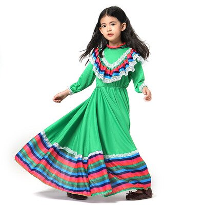 Robe traditionnelle mexicaine pour filles, longue jupe de danse gitane jaune à grands cercles, Costume d&#39;halloween et de carnaval du jour des morts: green / M
