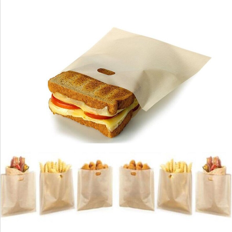 Bolsa para tostadora reutilizable, bolsas antiadherentes para pan, sándwich, tostadas de fibra de vidrio, herramientas de pastelería de calefacción para microondas, hojas para hornear, 5 unids/set por juego