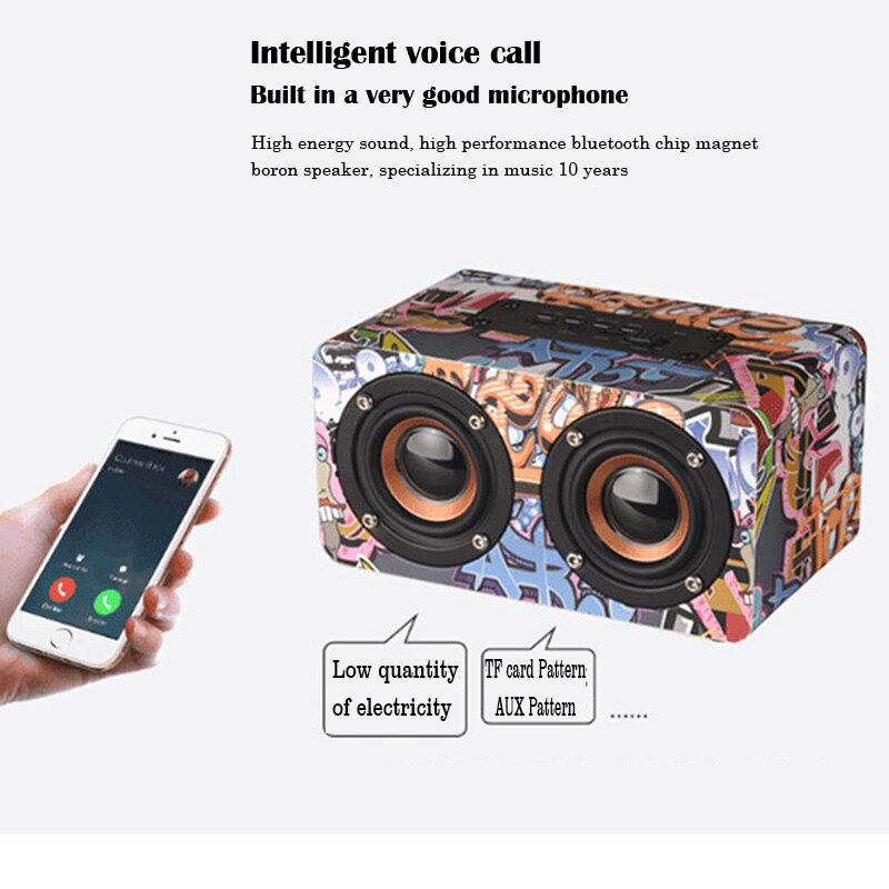 wood Portable Bluetooth wirelesss speaker stereo super bass high fidelity HiFi Computer phone MP3MP4 double speaker TF card play