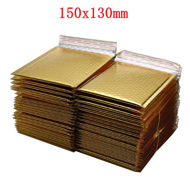 50 PCS/Lot Gold Plating Paper Bubble Envelopes Bags Different Specifications Mailers Padded Envelope Bubble Mailing Bag: 150x130mm gold