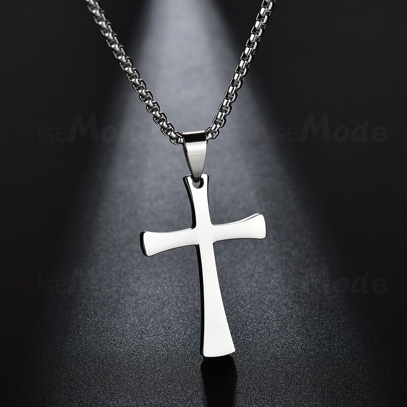 ELSEMODE Christian Titanium Stainless steel Cross Simple Necklace for Men Women Silver Color Crucifix Jesus Pendant Necklaces