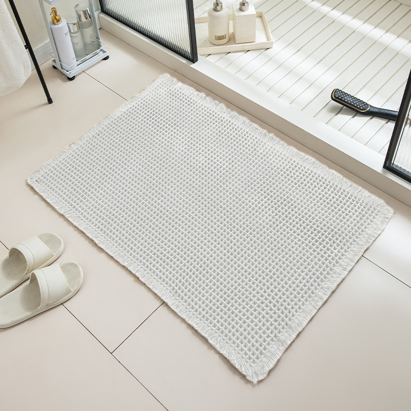 Alfombra antideslizante para baño, Felpudo tejido de lino, alfombra de baño gruesa súper absorbente, alfombra de suelo con textura de gofre, puerta de la sala de estar: 1200mm x 1200mm / Azul