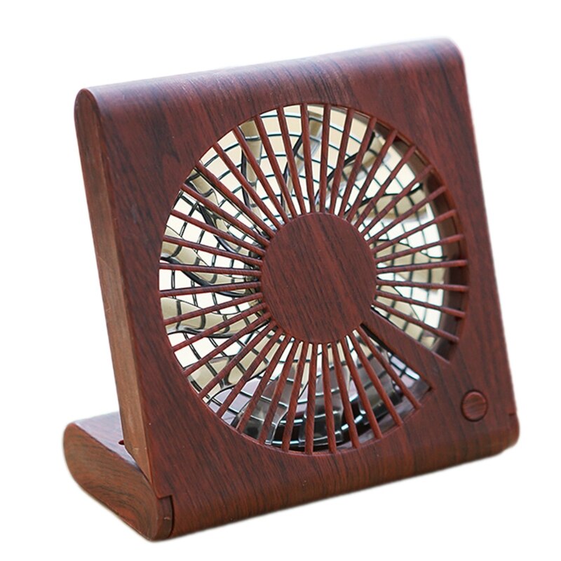 Small Fan Desktop Student Standing Air Cooler Wood Grain Mini Notebook Folding Fan USB Charging: B