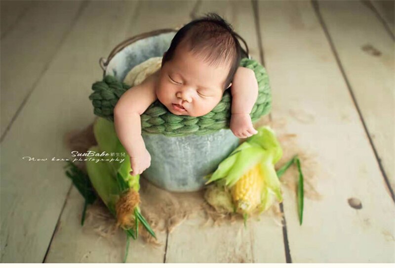 Dvotinst Newborn Baby Photography Props Vintage Iron Posing Bucket Retro Old Container Accessories Studio Shooting Photo Props