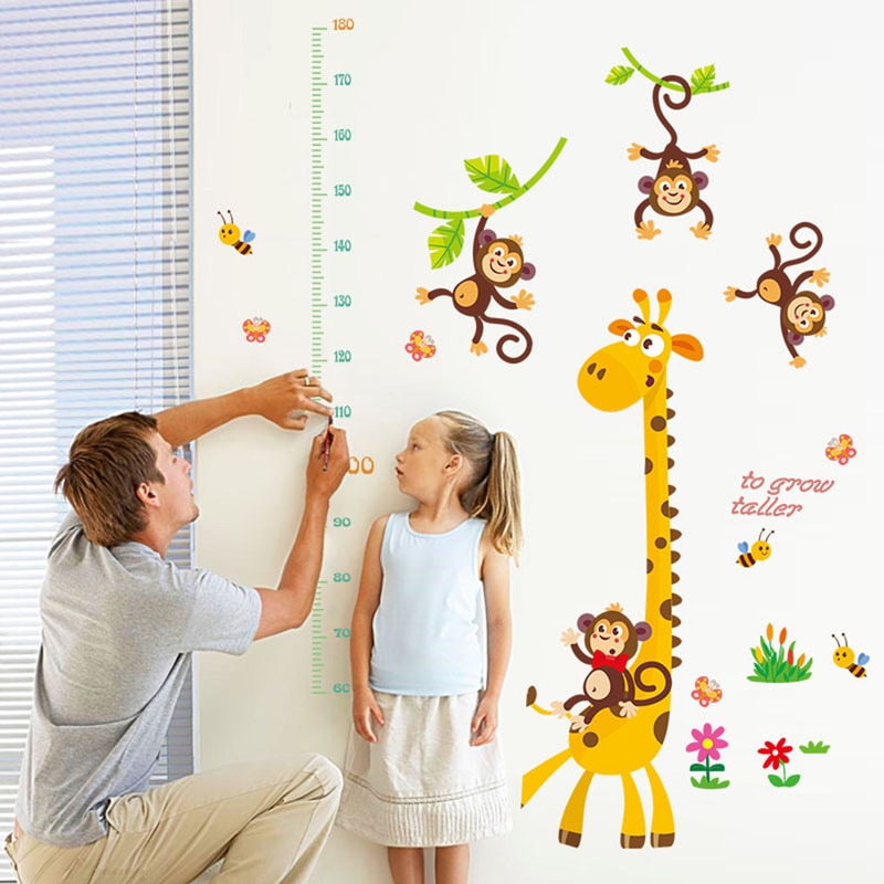 Wall paper Mural Baby Girl Boy Room Growth Chart Stickers Cute Animals Stack Height Measure Wall Stickers Decal Kids Vinyl
