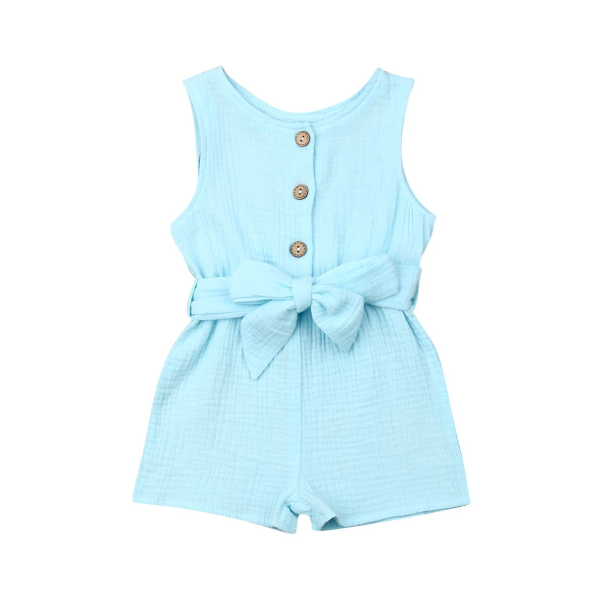 Baby Sommer Kleidung Neugeborenes Kind Baby Mädchen Jungen Baumwolle Leinen Strampler Sleeveless Feste Taste Gürtel Overall 0- 18 M: Blau / 3M