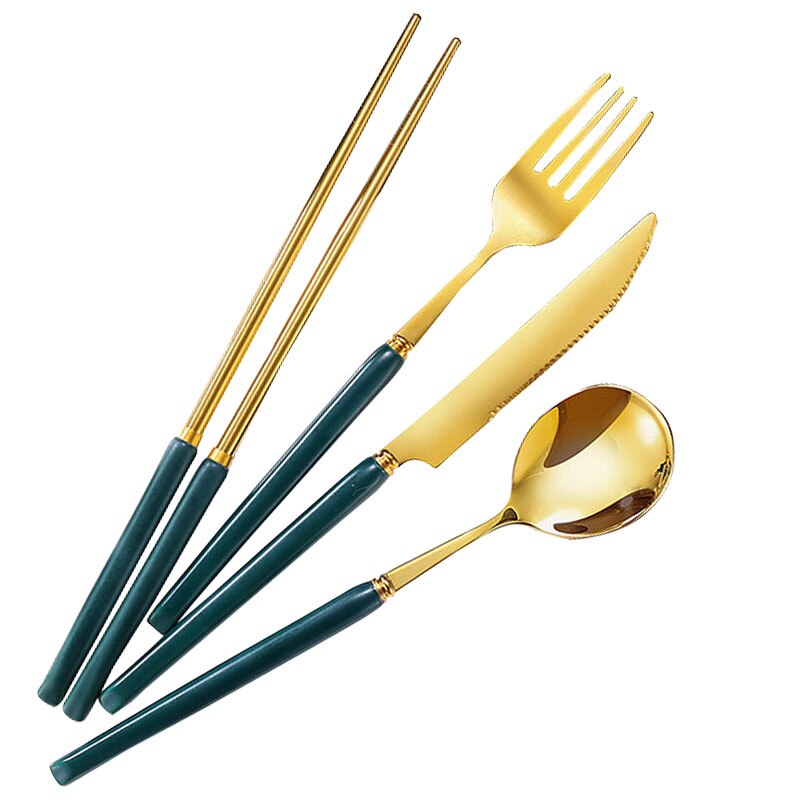 European-Style Ceramic Tableware Set Knife Fork Spoon Chopsticks 4-Piece Set 5 Colors Available Kitchen Supplies