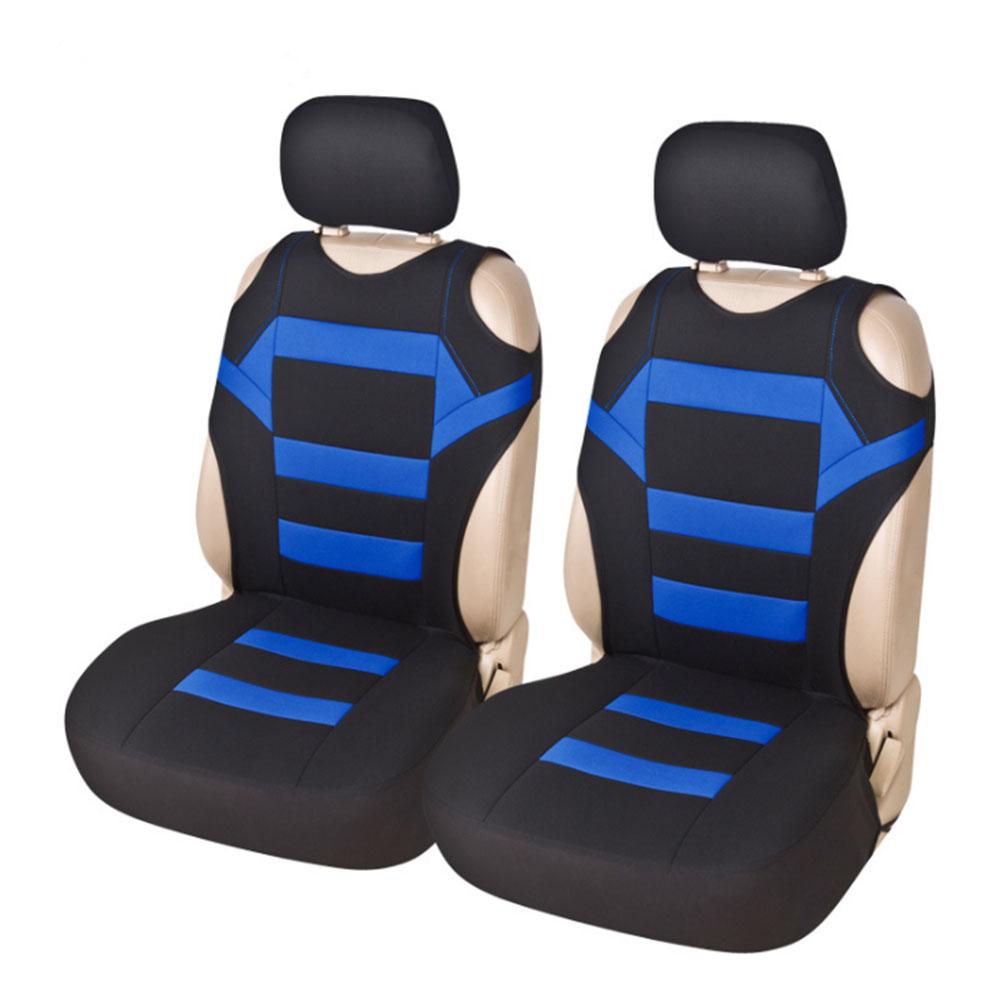 Universele 2 -delige set voorstoelhoezen met hoofdsteunhoezen, mesh spons t-shirt stoelhoes voor auto/vrachtwagen/busje: Blauw