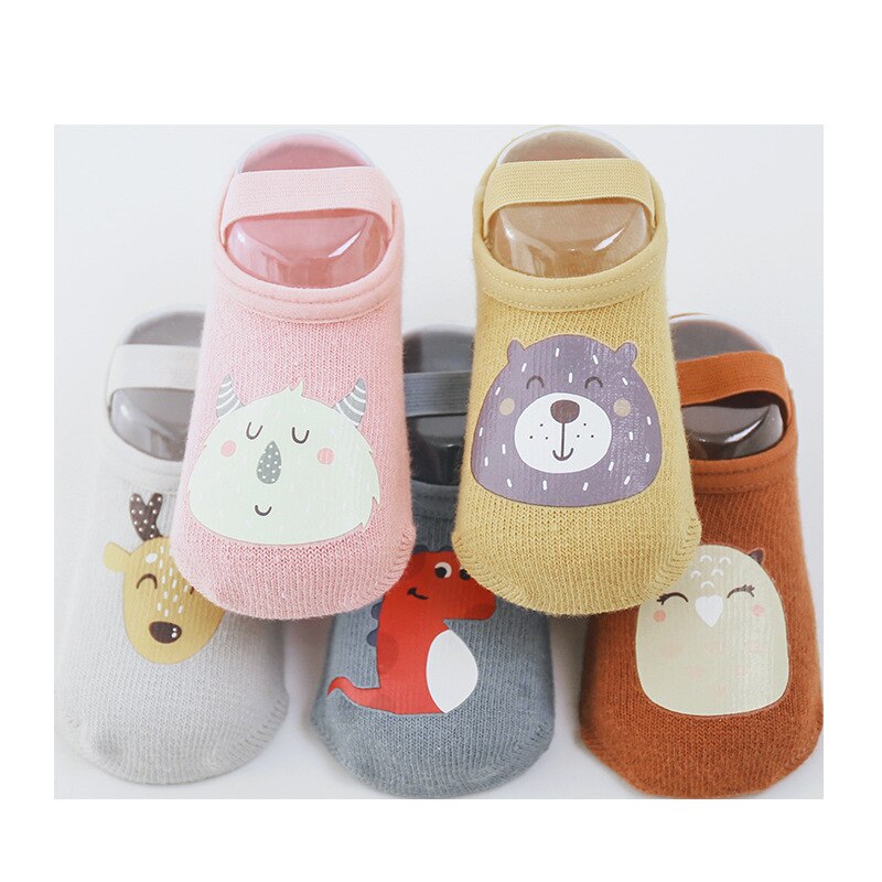 1 Pair 0-3Y Newborn Baby Socks Spring Cartoon Animal Soft Cotton Floor Socks With Band For Boy Girls Anti Slip Infant Short Sock