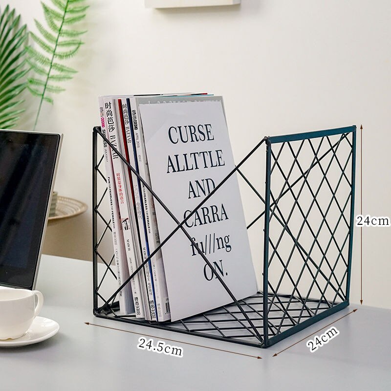 Wrought Iron Grid File Holder Simple Double Layer Desk Shelf Book Storage Office Student Supplies: Storage basket black