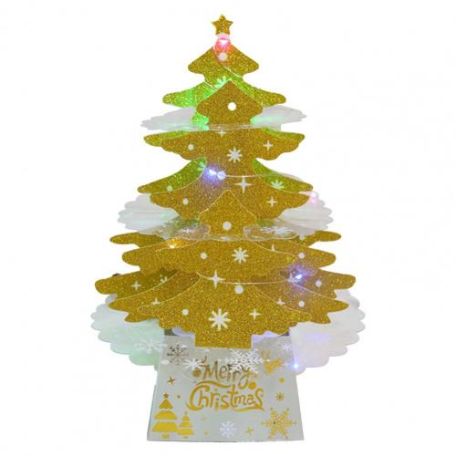 1 Set LED Christmas Tree Shape Card Stake Display Handmade Beautiful Cardboard Card Stake Decor for Home: Golden 5 Color Light