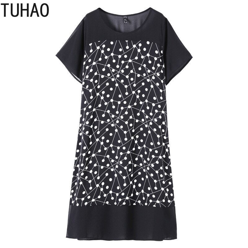 TUHAO 10XL 9XL 8XL 7XL Women Dress Mother Mom Casual Dresses Plus Size Women's Polka Dot Dress Summer Dresses WM74