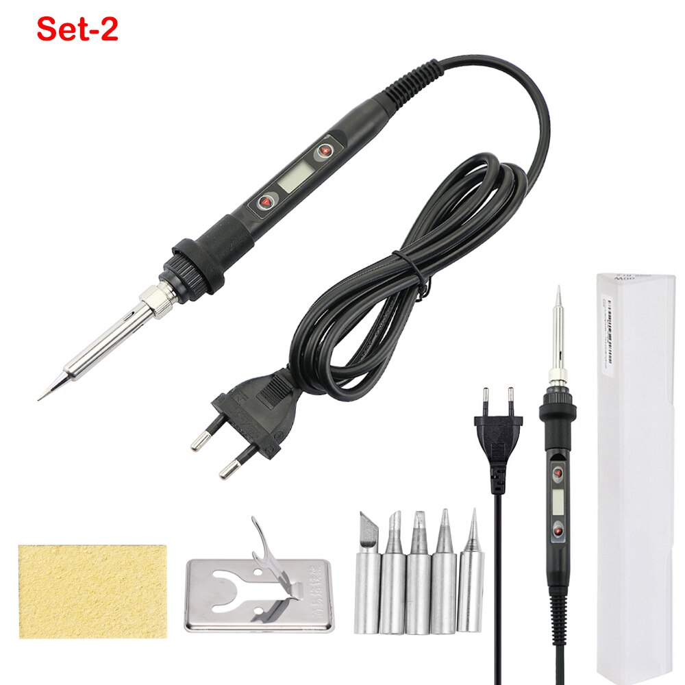 Digital Kit de soldadura eléctrico de hierro temperatura ajustable 220V 110V, herramienta de soldadura calentador de cerámica de puntas de soldadura de herramientas eléctricas: Black / set-2 / EU
