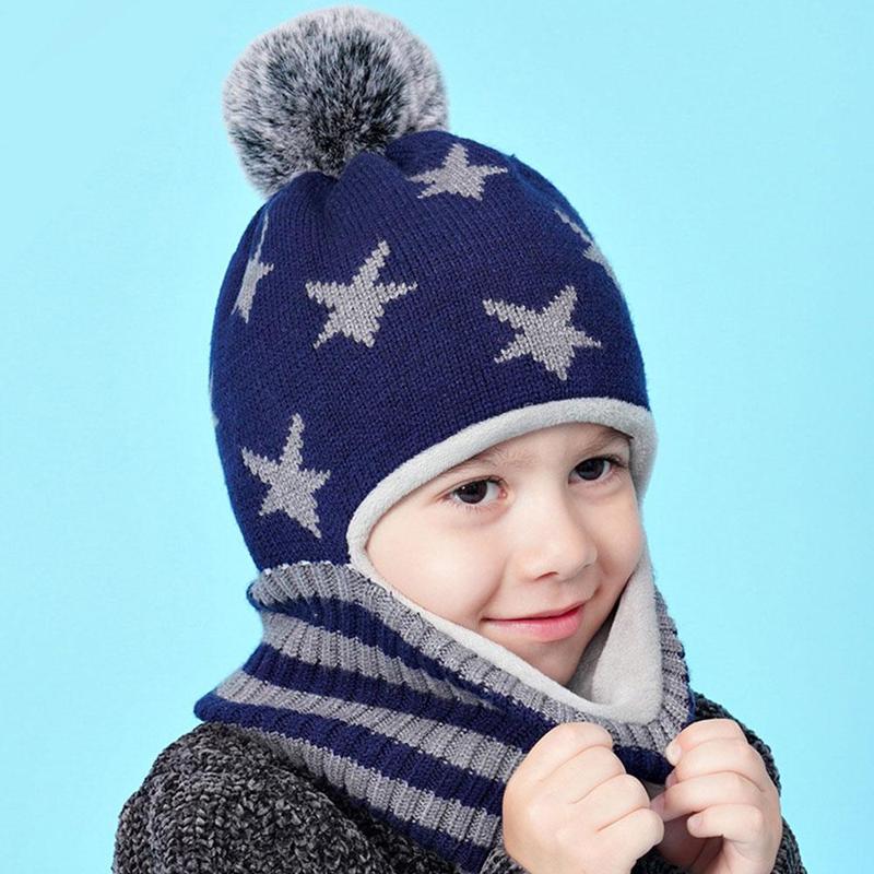 Kids Hat For Winter Head Neck Keeping Warm Cotton Knitting Crochet Beanie Cap Christmas Year