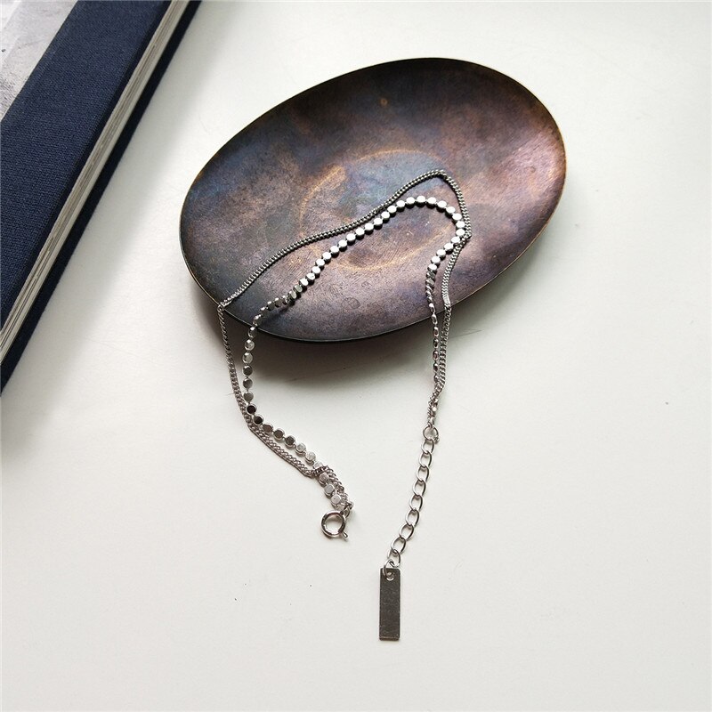 POFUNUO 925 Sterling Silver Women Simplicity Anklets Double Layered Delicate Feet Fine Jewelry Ankle Bracelet Summer Cool Anklet